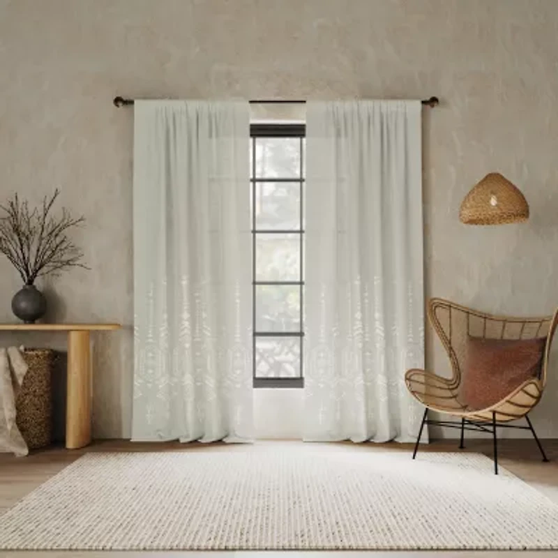 Indigo Road by Egypt Sherrod Palo Global Embroidery Rod Pocket Embroidered Light-Filtering Single Curtain Panel