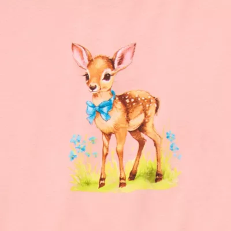 Baby Deer Semi Fit Tee Womens Crew Neck Short Sleeve Fitted Juniors Graphic T-Shirt