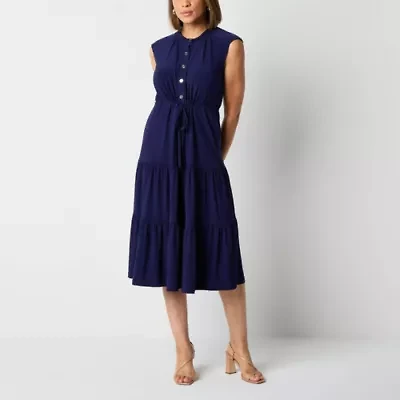 Black Label by Evan-Picone Womens Sleeveless Midi Fit + Flare Dress
