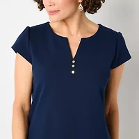 Liz Claiborne Womens Split Crew Neck Short Sleeve Blouse