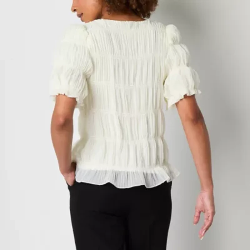 52seven Womens Round Neck Elbow Sleeve Blouse