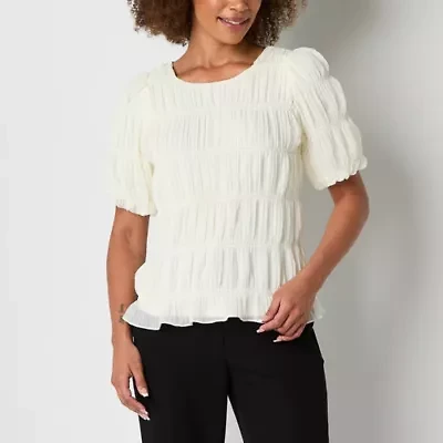 52seven Womens Round Neck Elbow Sleeve Blouse