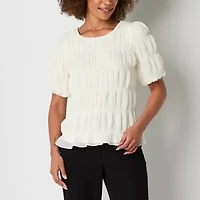 52seven Womens Round Neck Elbow Sleeve Blouse