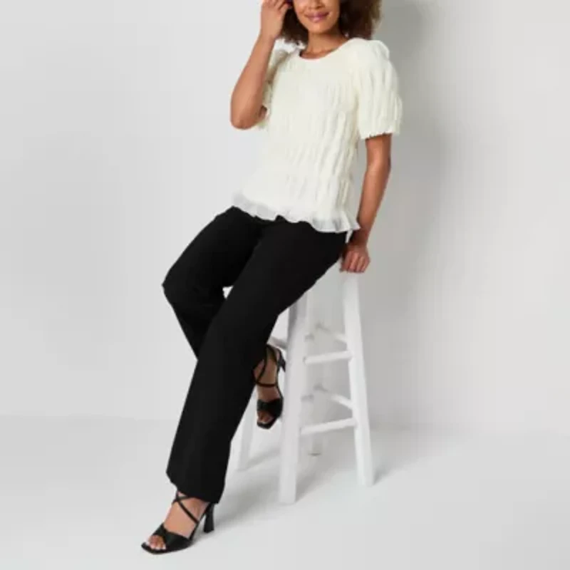 52seven Womens Round Neck Elbow Sleeve Blouse