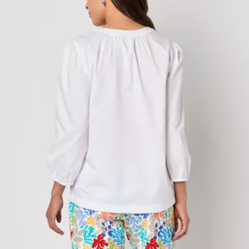 St. John's Bay Womens Split Tie Neck 3/4 Sleeve Blouse