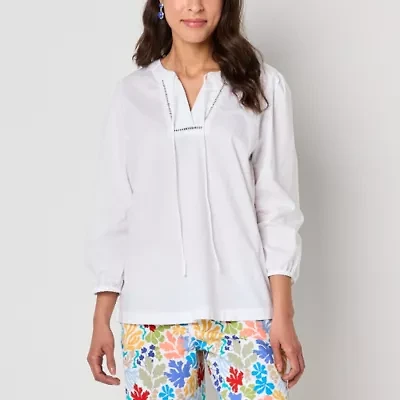 St. John's Bay Womens Split Tie Neck Long Sleeve Blouse