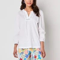 St. John's Bay Womens Split Tie Neck Long Sleeve Blouse