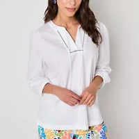 St. John's Bay Womens Split Tie Neck Long Sleeve Blouse
