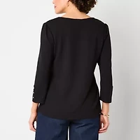 Liz Claiborne Womens Keyhole Neck 3/4 Sleeve Blouse