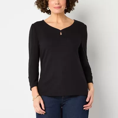 Liz Claiborne Womens Keyhole Neck 3/4 Sleeve Blouse