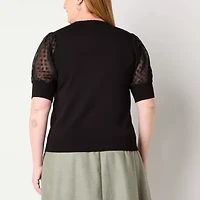 Liz Claiborne Plus Womens Round Neck Short Sleeve Pullover Sweater