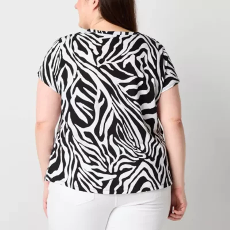 Liz Claiborne Womens Plus V Neck Short Sleeve Blouse