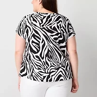 Liz Claiborne Womens Plus V Neck Short Sleeve Blouse