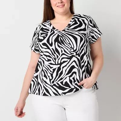 Liz Claiborne Womens V Neck Short Sleeve Plus Blouse