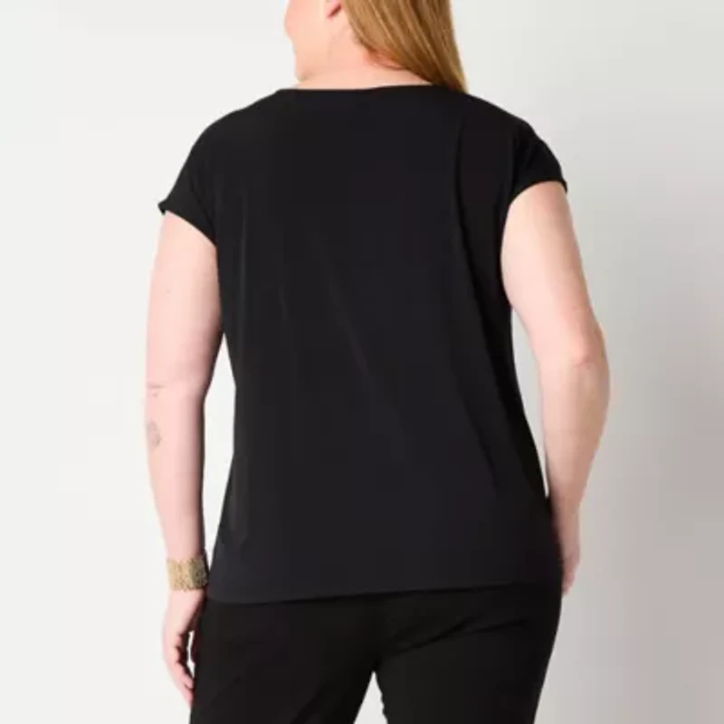 Liz Claiborne Womens Crew Neck Short Sleeve Plus Blouse