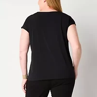 Liz Claiborne Womens Crew Neck Short Sleeve Plus Blouse