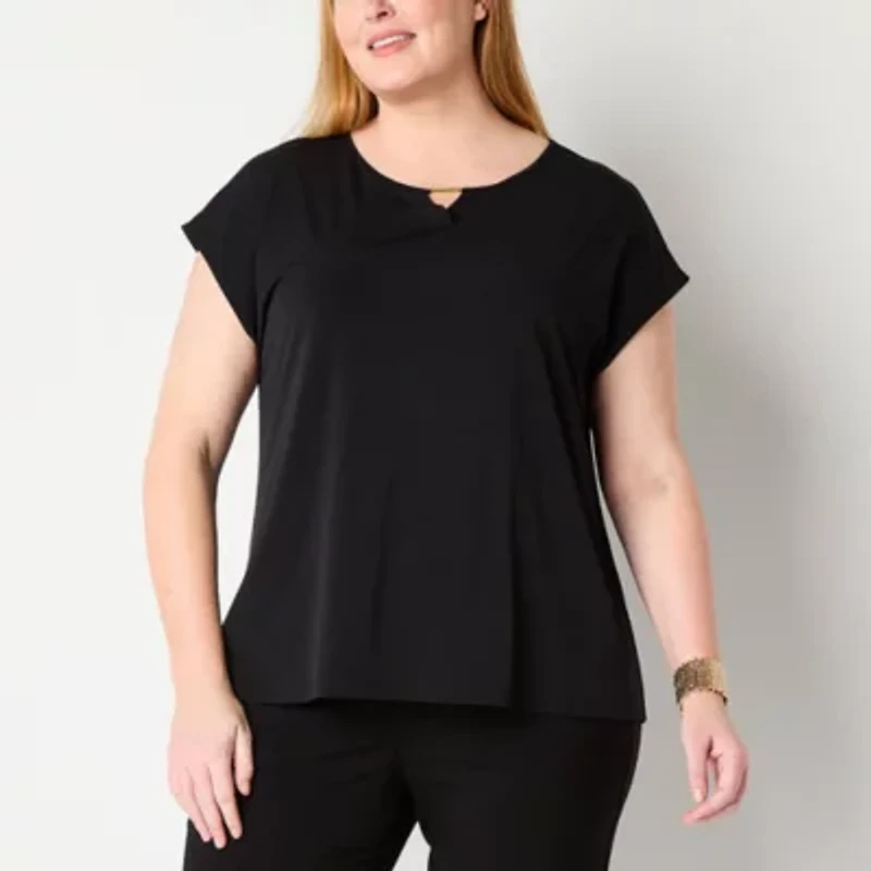 Liz Claiborne Womens Crew Neck Short Sleeve Plus Blouse