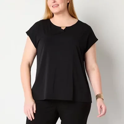Liz Claiborne Womens Crew Neck Short Sleeve Plus Blouse