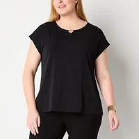 Liz Claiborne Womens Crew Neck Short Sleeve Plus Blouse