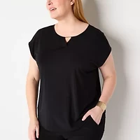 Liz Claiborne Womens Crew Neck Short Sleeve Plus Blouse