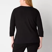 Liz Claiborne Womens Keyhole Neck 3/4 Sleeve Plus Blouse