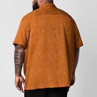 Shaquille O'Neal XLG Jacquard Camp Mens Short Sleeve Regular Fit Big and Tall Button-Down Shirt