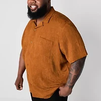 Shaquille O'Neal XLG Jacquard Camp Mens Short Sleeve Regular Fit Big and Tall Button-Down Shirt