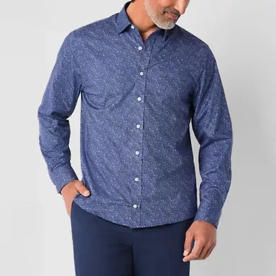 Stafford Watercolor Floral Mens Long Sleeve Cuffed Regular Fit Button-Down Shirt