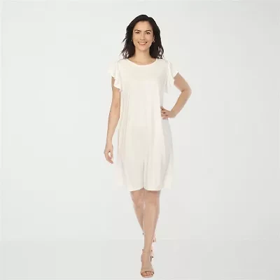 White Mark Crew Neck Ruffle Sleeve Womens Short Shift Dress