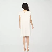 White Mark Crew Neck Ruffle Sleeve Womens Short Shift Dress