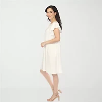 White Mark Crew Neck Ruffle Sleeve Womens Short Shift Dress