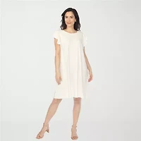 White Mark Crew Neck Ruffle Sleeve Womens Short Shift Dress