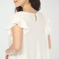 White Mark Crew Neck Ruffle Sleeve Womens Short Shift Dress