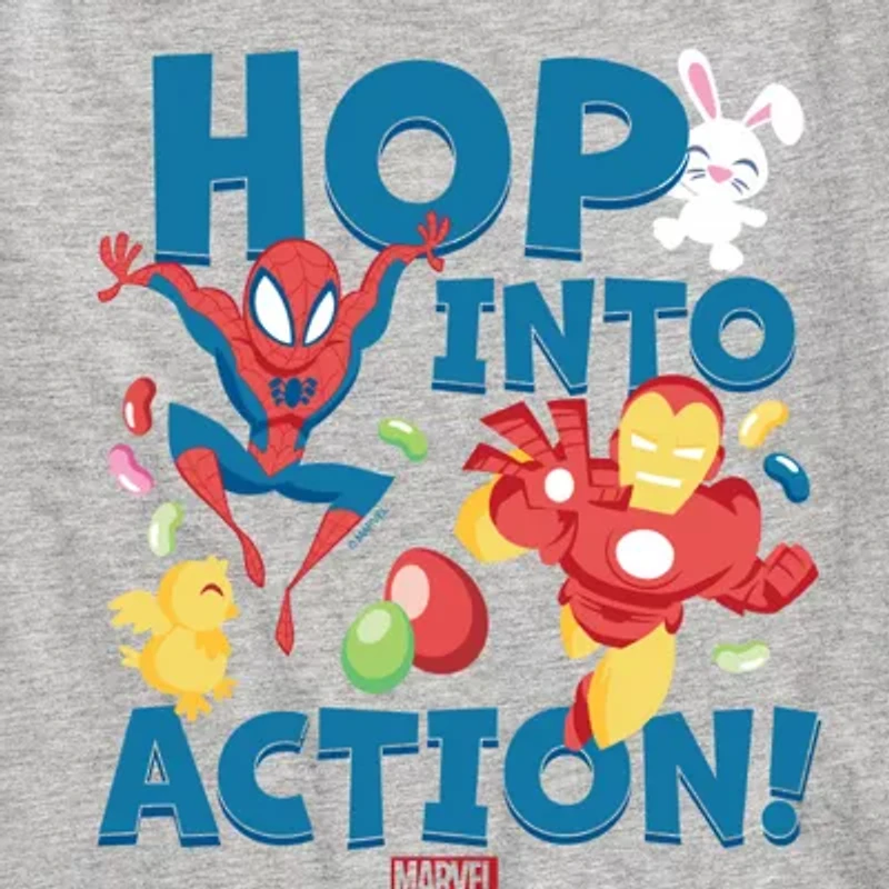 Disney Collection Little & Big Kid Boys Crew Neck Short Sleeve Regular Fit Iron Man Spiderman Graphic T-Shirt