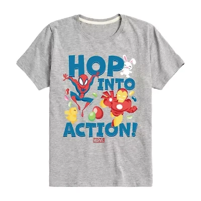 Disney Collection Little & Big Kid Boys Crew Neck Short Sleeve Regular Fit Iron Man Spiderman Graphic T-Shirt