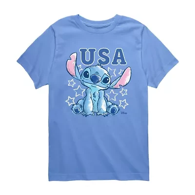 Disney Collection Little & Big Kid Boys Crew Neck Short Sleeve Regular Fit Lilo Stitch Graphic T-Shirt