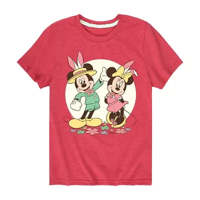 Disney Collection Little & Big Kid Boys Crew Neck Short Sleeve Regular Fit Mickey Mouse Minnie Graphic T-Shirt