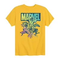 Disney Collection Little & Big Kid Boys Crew Neck Short Sleeve Regular Fit Captain America Hulk Iron Man Graphic T-Shirt