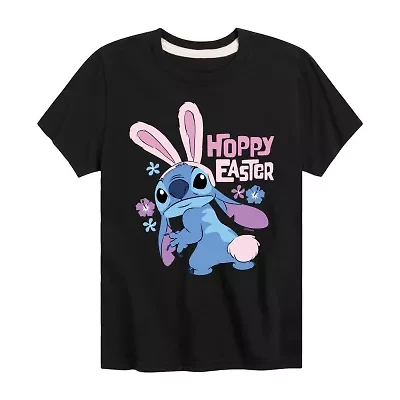 Disney Collection Little & Big Kid Boys Crew Neck Short Sleeve Regular Fit Lilo Stitch Graphic T-Shirt