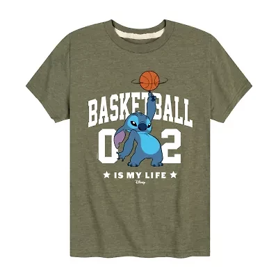 Disney Collection Toddler Boys Crew Neck Short Sleeve Regular Fit Lilo & Stitch Graphic T-Shirt