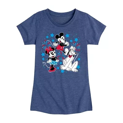 Disney Collection Toddler Girls Crew Neck Short Sleeve Regular Fit Mickey Mouse Minnie Pluto Graphic T-Shirt