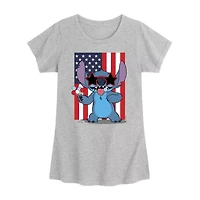 Disney Collection Toddler Girls Crew Neck Short Sleeve Regular Fit Lilo & Stitch Graphic T-Shirt