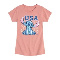 Disney Collection Toddler Girls Crew Neck Short Sleeve Regular Fit Lilo & Stitch Graphic T-Shirt