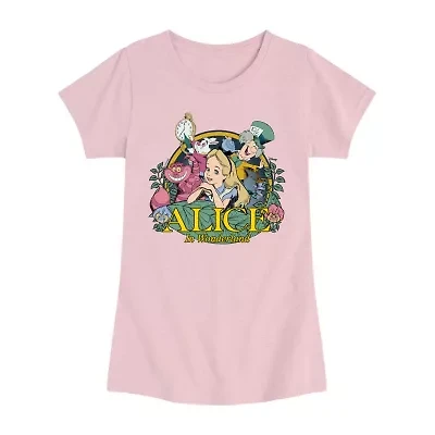 Disney Collection Little & Big Kid Girls Crew Neck Short Sleeve Regular Fit Alice Wonderland Graphic T-Shirt