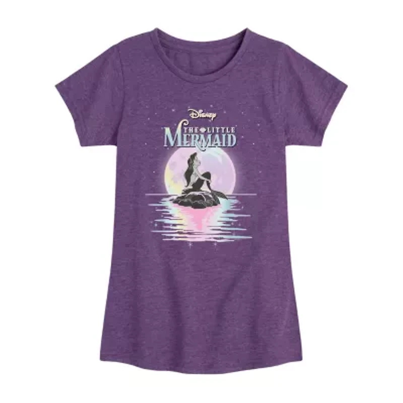 Disney Collection Little & Big Kid Girls Crew Neck Short Sleeve Regular Fit Ariel The Mermaid Graphic T-Shirt