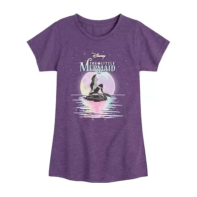 Disney Collection Little & Big Kid Girls Crew Neck Short Sleeve Regular Fit Ariel The Mermaid Graphic T-Shirt