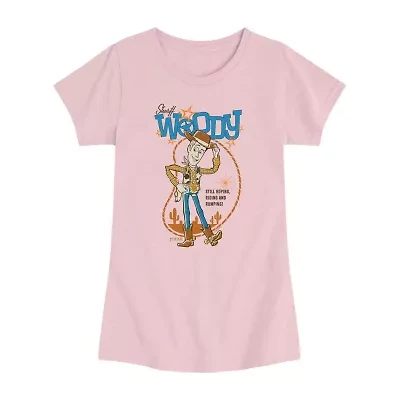 Disney Collection Little & Big Kid Girls Crew Neck Short Sleeve Regular Fit Toy Story Woody Graphic T-Shirt