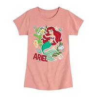 Disney Collection Toddler Girls Crew Neck Short Sleeve Regular Fit Ariel Princess Graphic T-Shirt