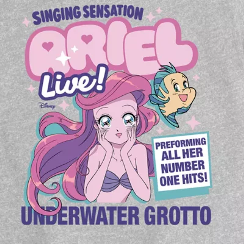 Disney Collection Little & Big Kid Girls Crew Neck Short Sleeve Regular Fit Ariel Princess Graphic T-Shirt