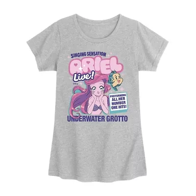 Disney Collection Little & Big Kid Girls Crew Neck Short Sleeve Regular Fit Ariel Princess Graphic T-Shirt